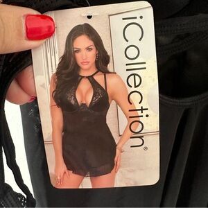 iCollection lingerie black babydoll lace size small NWT